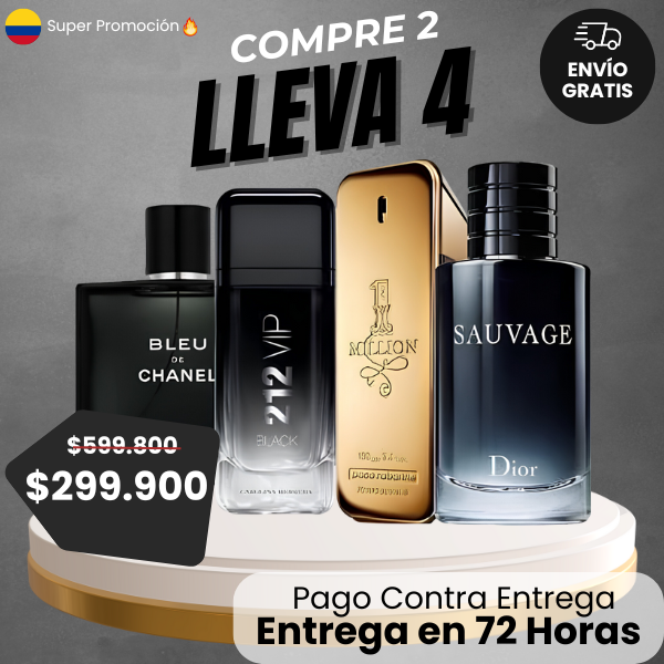 COMBO (Bleu Chanel | One Million | 212 Vip Black | Sauvage Dior) (100ml) [COMPRE 2 LLEVA 4]