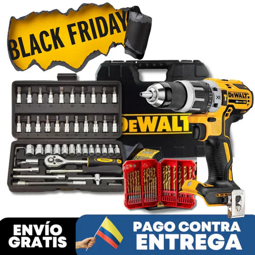 BLACK FRIDAY NOVIEMBRE KIT TALADRO DEWALT 20V + 2 BATERÍAS + KIT HERRAMIENTA 46 PCS + KIT BROCA 20 PCS TITANIO